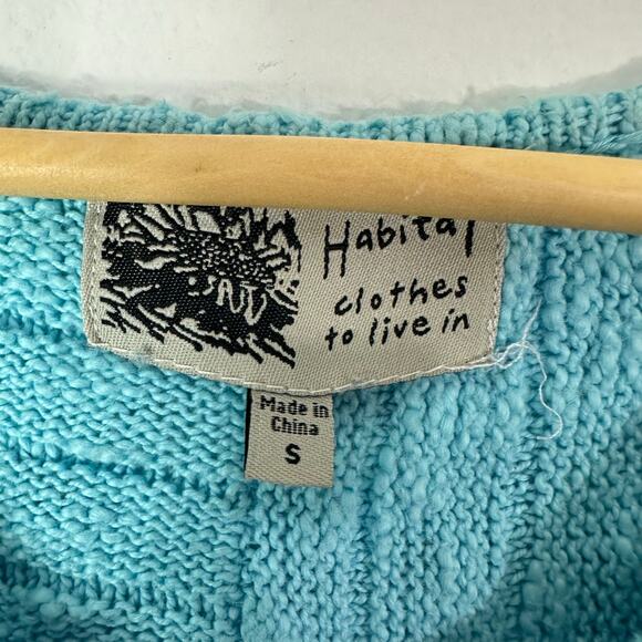Habitat Sweater Womens Small Blue Textured Ribbed Lagenlook Pockets 100% Cotton - Picture 2 of 7